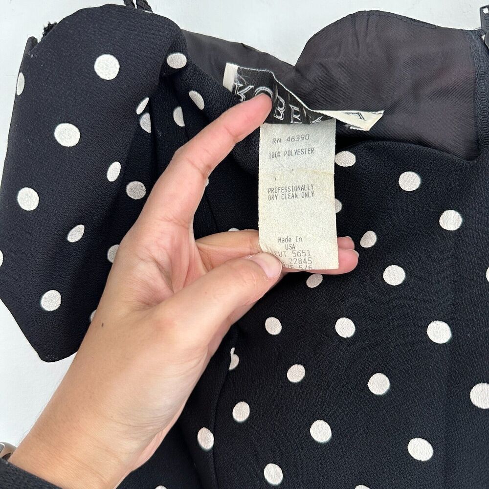 Vintage Polka Dot Dress Womens Small 90s Mini Bodycon Retro Pinup Off Shoulder - Picture 10 of 13